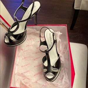 BCBG Black & White Patent Platform Heels